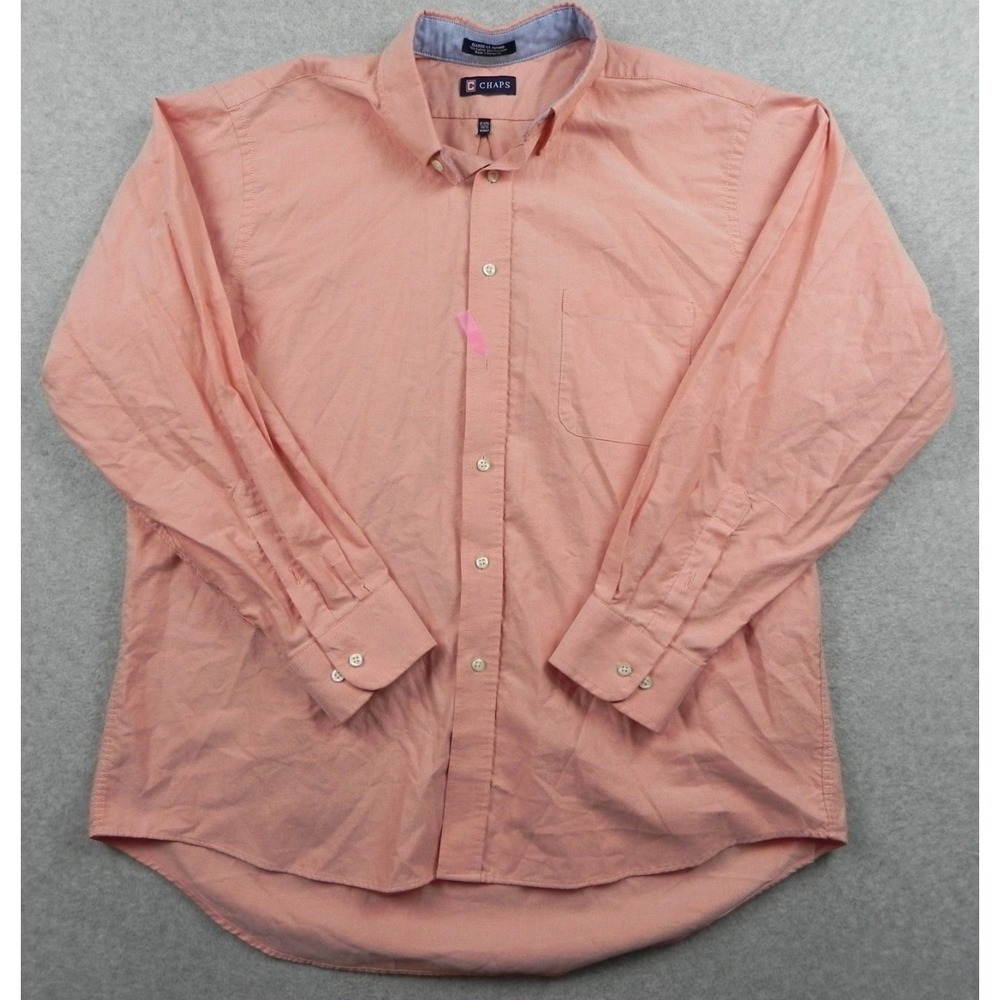 Chaps Shirt Mens 17-17.5 34/35 Classic Fit Oxford Button Up Peach Long Sleeve